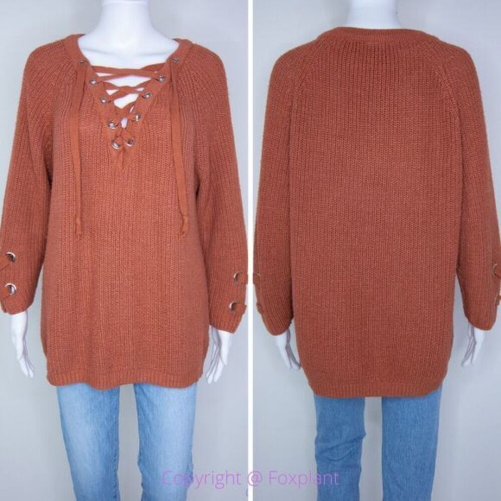 Sadie & Sage rusty red lace-up sweater, women size M/L